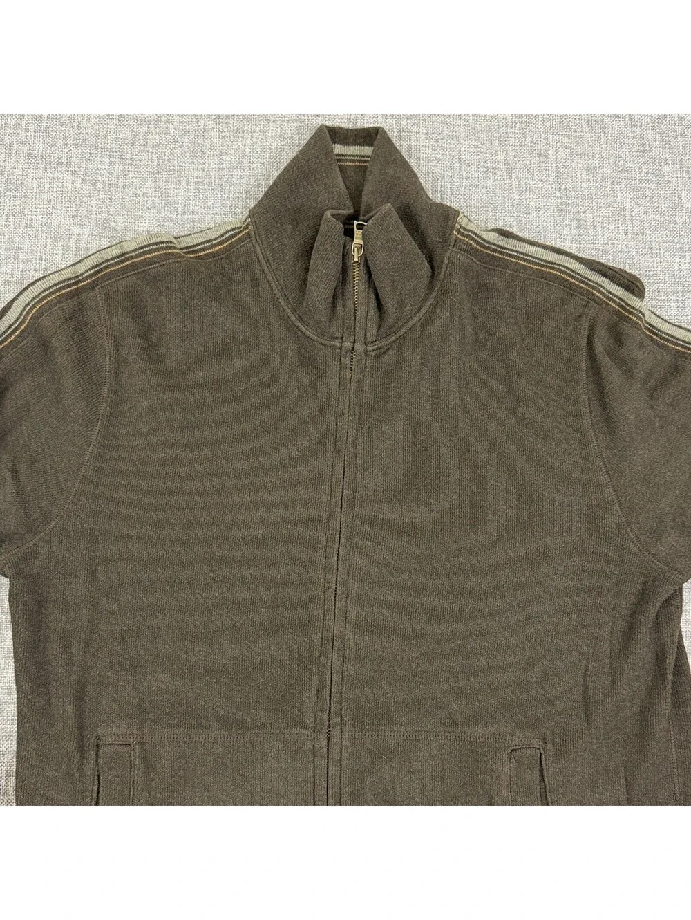 Banana Republic Mens L Brown Full Zip Sweater Track Jacket 100% Cotton